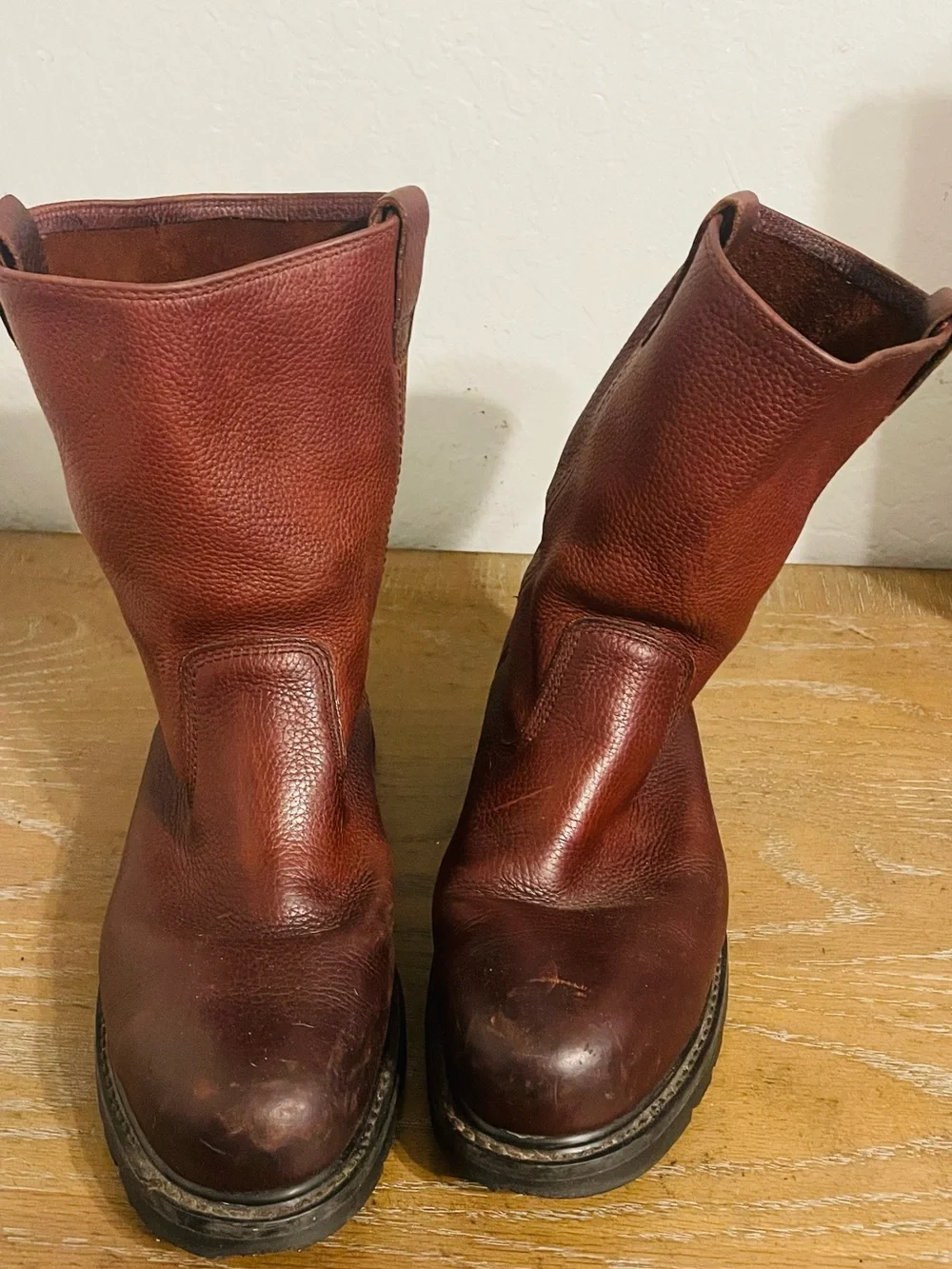 Men's Red-Brown Leather Slip-On Work Boots